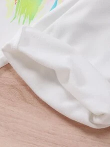 Celana Panjang Lebar Bermotif untuk Anak Perempuan, Warna Dasar Ungu dengan Motif Bunga Cat Air Cerah di Sisi-Sisi, Blok Warna, Gaya Liburan yang Enerjik, Musim Dingin Korea - Putih - View 4