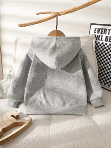 女童學院風馬刺繡長袖抓絨內裡連帽拉鍊運動外套夾克，附口袋，適合日常上學與戶外，秋冬款 - 灰色 - 查看 2