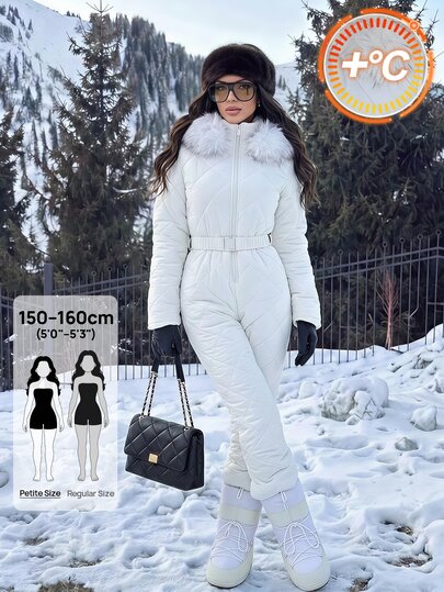 SHEIN PETITE Women's Winter Hooded Warm Jumpsuit