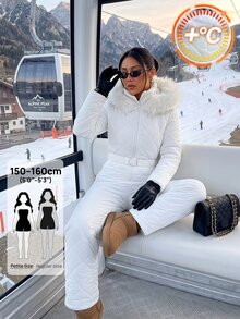 SHEIN PETITE Women's Winter Hooded Warm Jumpsuit - White - View 3