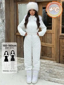 SHEIN PETITE Women's Winter Hooded Warm Jumpsuit - White - View 1