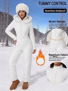 SHEIN PETITE Women's Winter Hooded Warm Jumpsuit - White - View 6