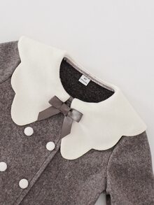 Elladie kids 女童返校服飾，女童幼兒秋季服裝，秋季羊毛可愛翻領開襟衫，雙排扣設計，3D蝴蝶結與蘑菇鈕扣裝飾，適合日常穿著，復古優雅時尚可愛套裝 - 棕色 - 查看 8