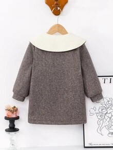 Elladie kids 女童返校服飾，女童幼兒秋季服裝，秋季羊毛可愛翻領開襟衫，雙排扣設計，3D蝴蝶結與蘑菇鈕扣裝飾，適合日常穿著，復古優雅時尚可愛套裝 - 棕色 - 查看 3