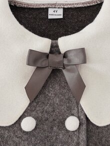 Elladie kids 女童返校服飾，女童幼兒秋季服裝，秋季羊毛可愛翻領開襟衫，雙排扣設計，3D蝴蝶結與蘑菇鈕扣裝飾，適合日常穿著，復古優雅時尚可愛套裝 - 棕色 - 查看 9