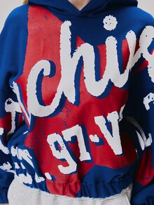 MUSERA Multi Colour Graphic Printed Oversized Hoodie Cute Daily Vintage Y2K Back To School Primary - Blue - View 6