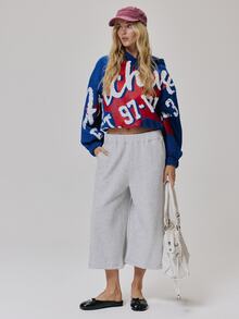 MUSERA Multi Colour Graphic Printed Oversized Hoodie Cute Daily Vintage Y2K Back To School Primary - Blue - View 3