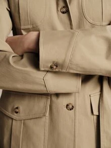 Anewsta Essential New Spring/Autumn Khaki Utility Style Casual Trench Coat Jacket, Urban Women's Lapel Multi-Pocket Dropped Shoulder Slightly Loose Cotton-Feel Commuter Jacket, Suitable For Work Commute, Shopping, Store Visiting, Short Trips, Light Outdoor, Daily Wear - Khaki - View 5