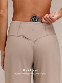 GLOWMODE FeatherFit™ Elegant Glow Ruched Waistband Wide-Leg Pants With Back Pocket Low Impact Yoga Pilates Studio Daily Casual - Khaki - View 4
