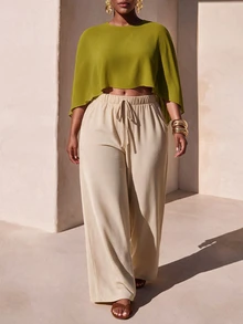 Zivah New Fall/Winter Plus Size Women's Mustard Green Asymmetrical Chiffon Top/ Elegant/Autumn/Holiday/Festival/Vacation/Boho/Commuter/Concert/Travel - Olive Green - View 8