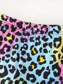 SHEIN Young Girls Fashion Animal Leopard Print Flared Athletic Elegant Navy Blue Knit Pants Suitable For Casual Spring Summer Autumn Potty Training - Multicolor - View 7
