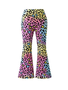 SHEIN Young Girls Fashion Animal Leopard Print Flared Athletic Elegant Navy Blue Knit Pants Suitable For Casual Spring Summer Autumn Potty Training - Multicolor - View 3