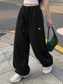 DAZY Women's Loose Curved Leg Printed Sweatpants, Casual Sports Streetwear Long Pants For Spring And Autumn Vacation - Black - View 4