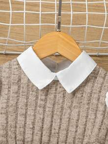 SHEIN Young Girls 2-In-1 Layered Long Sleeve Blouse Shirt & Pants 2pcs/Set Textured Knit Elegant Fall Winter School Outfit - Apricot - View 9