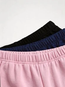 SHEIN Girlism 青少年女孩 3件組 針織寬腿時尚印花長褲 簡約系列 3件裝 日常百搭 適合休閒運動校園 黑色 - 彩色 - 查看 8