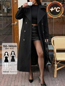 SHEIN PETITE 1pc Women's Solid Color Long Sleeve Button-Up Collar Casual Jacket, Autumn/Winter Daily Wear - Black - View 4