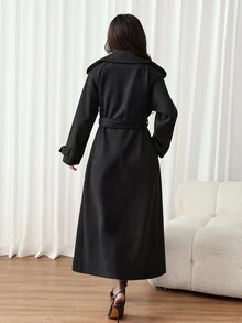 SHEIN PETITE 1pc Women's Solid Color Long Sleeve Button-Up Collar Casual Jacket, Autumn/Winter Daily Wear - Black - View 2