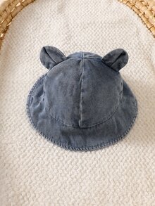 SHEIN 3件組新生兒可愛卡通熊印花連身衣、帽子與短袖套裝，柔軟布料藍白條紋，夏季休閒度假款 0-1歲 - 藍色 - 查看 8
