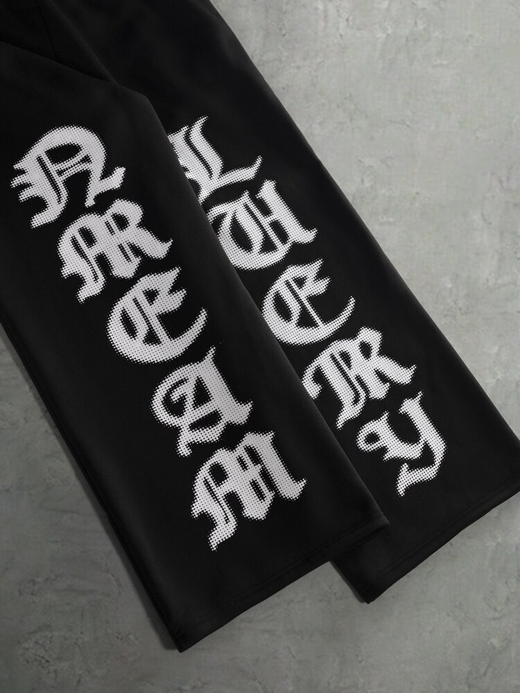 PAVTROS Conjunto de 2 piezas para hombre con sudadera con capucha de manga larga con estampado de letras y pantalones de bloques de color, estilo gótico - Negro - Añade 9