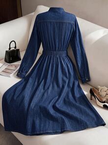 GlowEve Women's Pleated Casual Daily Summer Denim Dress - Blue - View 2