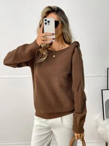 LUMIGAL Women's Brown French Elegant Casual Winter Sweater - Brown - View 3
