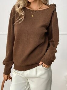LUMIGAL Women's Brown French Elegant Casual Winter Sweater - Brown - View 7