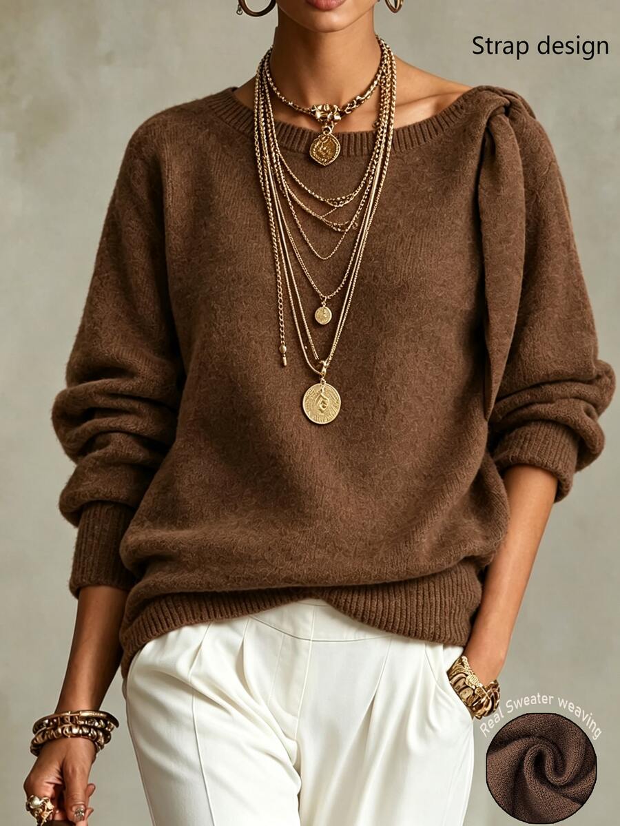 LUMIGAL Women's Brown French Elegant Casual Winter Sweater - Brown - View 1