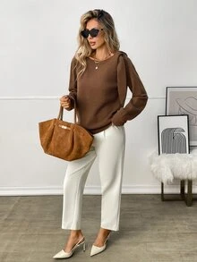 LUMIGAL Women's Brown French Elegant Casual Winter Sweater - Brown - View 5