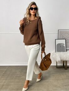 LUMIGAL Women's Brown French Elegant Casual Winter Sweater - Brown - View 4