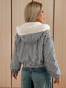 SHEIN EZwear Autumn/Winter New Apricot Thickened Thermal Lined Hooded Short Jacket For Women - Coffee Brown - View 2