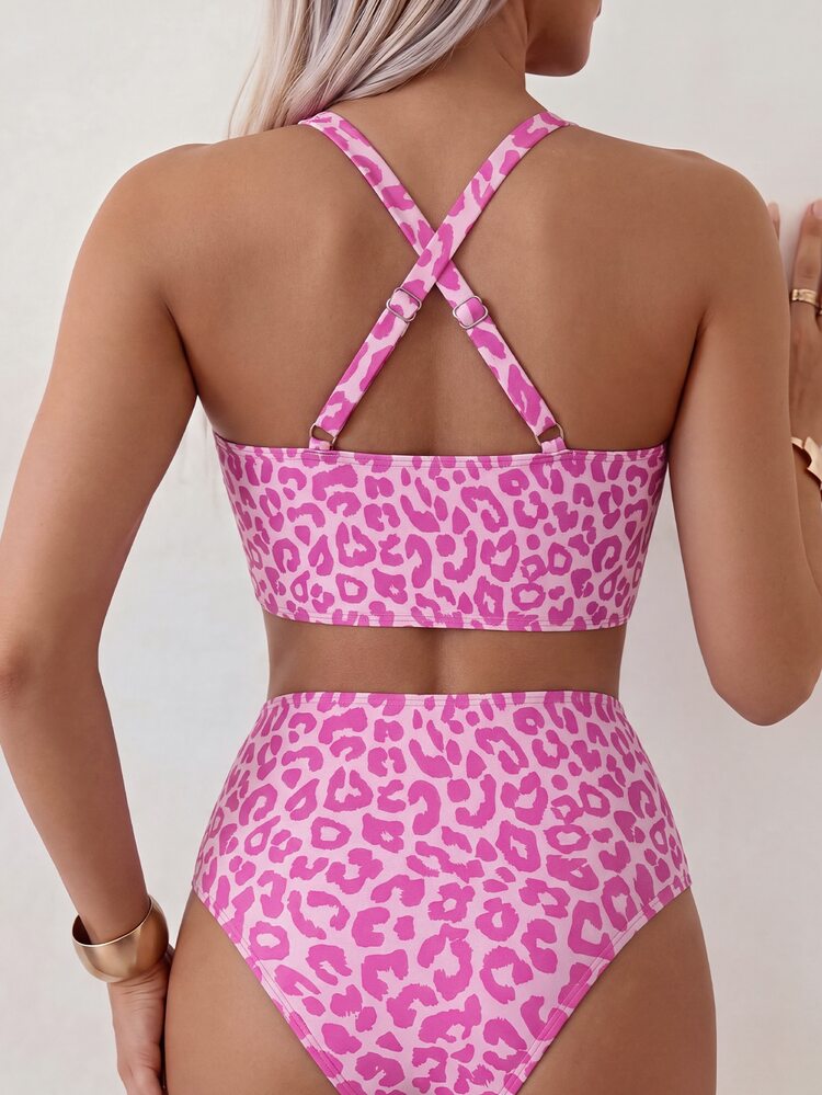 Swim Basics Set Bikini Tankini Leher V Motif Leopard untuk Liburan Pantai Musim Panas Wanita 2025 - MultiWarna - View 2
