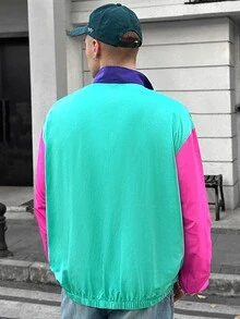 SWAVVY جاكيت رجالي كاجوال منسوج بتصميم مرقع مفتوح من الأمام فضفاض لحفلات الرقص، جاكيت خفيف الوزن بأكمام طويلة ملون بسحاب للارتداء اليومي، هدايا الخريف والشتاء والربيع، جاكيت واقي من الرياح، للاستخدام الخارجي - متعدد الألوان - مشاهدة 2