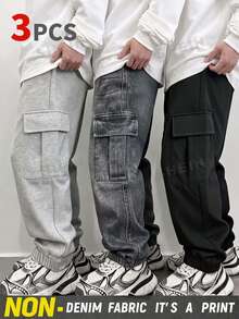 SHEIN Genkimix Kids Young Boy Simple Versatile Cargo Sweatpants 3 Pieces Set Autumn Winter - Multicolor - View 1