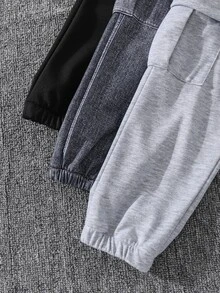 SHEIN Genkimix Kids Young Boy Simple Versatile Cargo Sweatpants 3 Pieces Set Autumn Winter - Multicolor - View 7