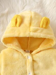 SHEIN 2件組新生女嬰外套連身褲套裝，可愛黃色3D耳朵連帽蜜蜂刺繡條紋長袖連帽加厚毛衣，舒適保暖，適合派對、秋季與萬聖節 - 黃色 - 查看 5