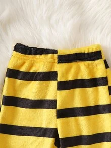 SHEIN 2件組新生女嬰外套連身褲套裝，可愛黃色3D耳朵連帽蜜蜂刺繡條紋長袖連帽加厚毛衣，舒適保暖，適合派對、秋季與萬聖節 - 黃色 - 查看 7