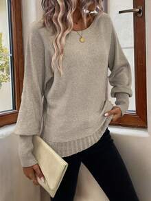 SHEIN LUNE Solid Batwing Sleeve Jumper - Apricot - View 7