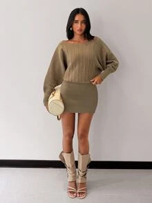 Glamine Women's Vintage Ribbed Knit Sweater Dress For Vacation And Travel - Khaki - View 4