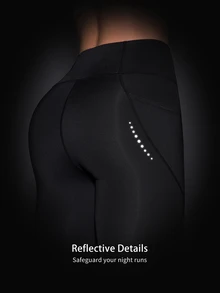Powerista Legging Wanita Warna Polos Pinggang Tinggi untuk Olahraga Harian, Tanpa Jahitan, Pengontrol Perut, Sisipan Jala, Kompresi, dengan Kantong Ponsel Samping, Yoga - Hitam - View 6