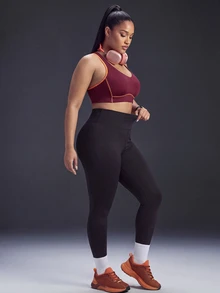 Powerista Women's Plus Size Burgundy Colorblock Casual Tropical Daily Sports Halter Neck Bra With High Support And Padded Design Suitable For Gym Summer - Burgundy - View 6