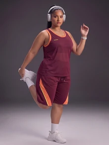Powerista Celana Pendek Wanita Ukuran Plus Musim Semi/Panas dengan Tali Serut, Alternatif Atletik, Motif Tropis Kawaii, Warna Burgundy, Blok Warna, Detail Garis Samping, Cocok untuk Olahraga di Gym. - Burgundy - View 5