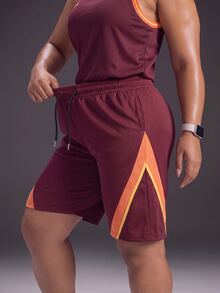 Powerista Celana Pendek Wanita Ukuran Plus Musim Semi/Panas dengan Tali Serut, Alternatif Atletik, Motif Tropis Kawaii, Warna Burgundy, Blok Warna, Detail Garis Samping, Cocok untuk Olahraga di Gym. - Burgundy - View 4
