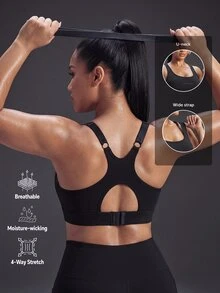 Powerista حمالة صدر رياضية نسائية بمقاس كبير لجميع الفصول باللون الأسود السادة بتصميم استوائي مع فتحة في الظهر ودعم ممتاز لتمارين الجيم والجري في الصيف - الأسود - مشاهدة 2