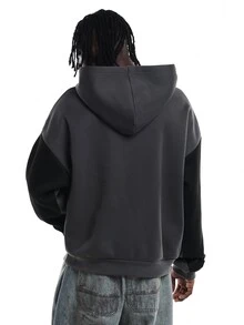 SUMWON Oversized Hoodie With Contrast Curved Stitching Color Block Design Hood Without Drawstring Long Sleeve Casual Pullover Top - Multicolor - View 2