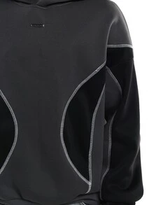 SUMWON Oversized Hoodie With Contrast Curved Stitching Color Block Design Hood Without Drawstring Long Sleeve Casual Pullover Top - Multicolor - View 5