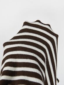 SHEIN All Casual Striped Knit Pants, Women Drawstring High Waist Flare Leg Trousers - Chocolate Brown - View 7