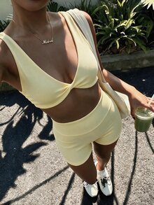 Mistrie 2pcs Sports Set, Outdoor Inner Wear, Photography & Selfie, Push-Up With Padded Cups - Butter Yellow - View 5