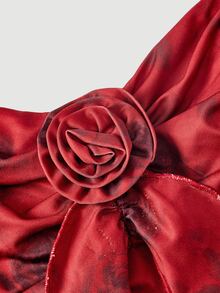 SHEIN MOD Glamorous Red Rose Pattern Bodycon Dress For Women With Criss Cross Back And Front Rosette,Prom Dresses For Women,Halloween Dress - Red - View 6