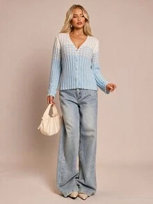 Glamine Women's Elegant Hollow Button Knit Cardigan - Blue and White - View 8