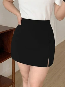 Dazy Plus Rok Mini A-Line Warna Polos Ukuran Plus, Serbaguna - Hitam - View 5